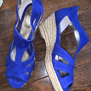 Sz 9 Sofft Women’s Blue Suede Wedges Strappy